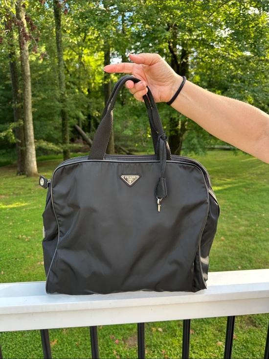 Prada Handbags - Prada Black Nylon Tote with Triangle Logo